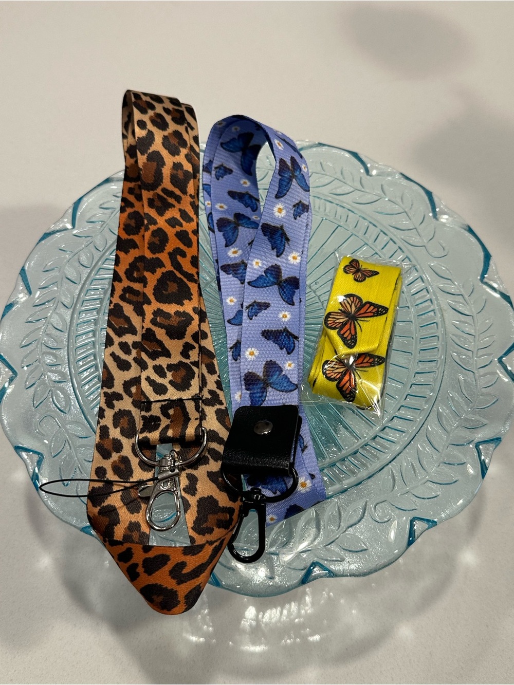 Leopard & Butterfly Lanyard Set - Brown, Blue, Yellow